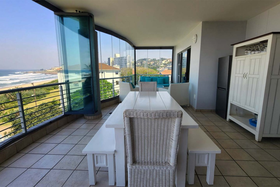 Indigo Bay 25 is a luxury, self-catering, 4 bedroom, 8 sleeper on the Manaba beachfront with stunning sea views from Lucien Beach to Margate Beach on the South Coast of KwaZulu Natal.